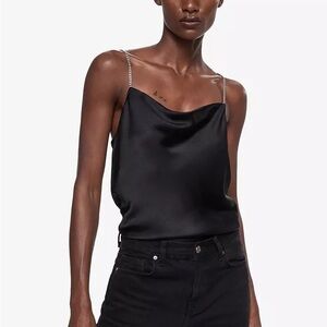 Mango MNG Black Satin Cowl Neck Cami Top